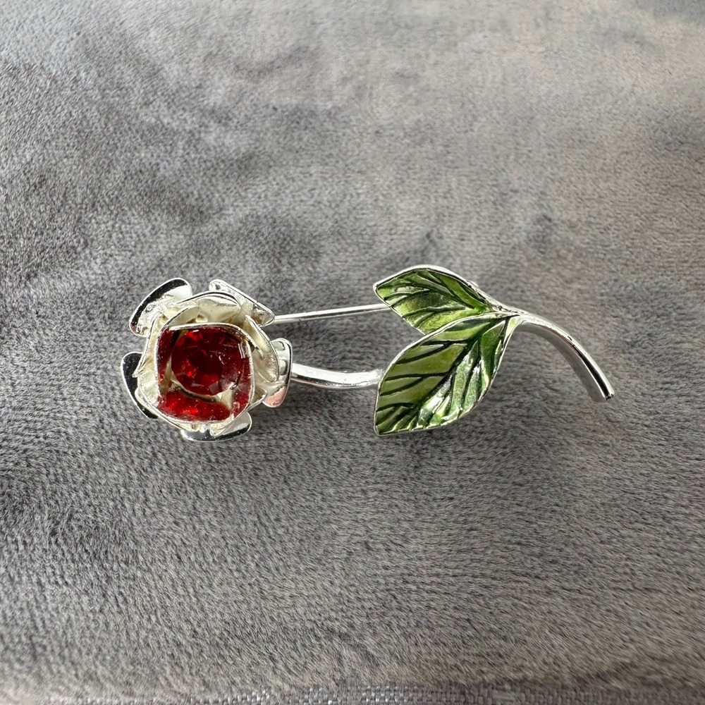 Avon Nina Ricci Rose Brooch Silver Tone Rhinestone Flower Pin Vtg Spring Mom